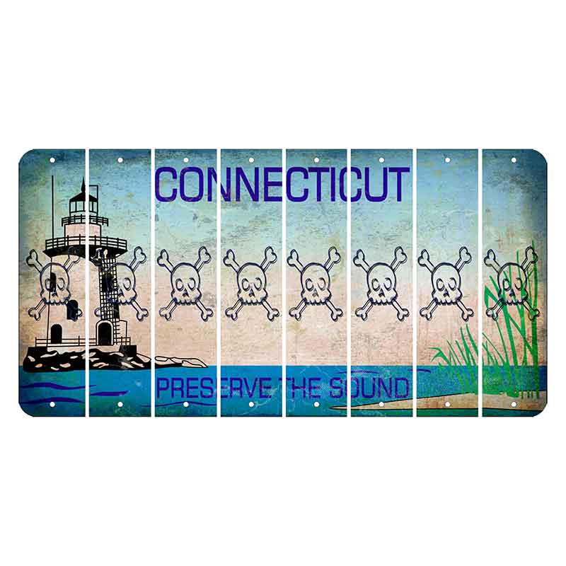 Connecticut Preserve the Sound Cut License Plate Strips (Set of 8) Skull & Bones