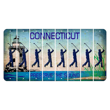 Connecticut Preserve the Sound Cut License Plate Strips (Set of 8) Male Golfer