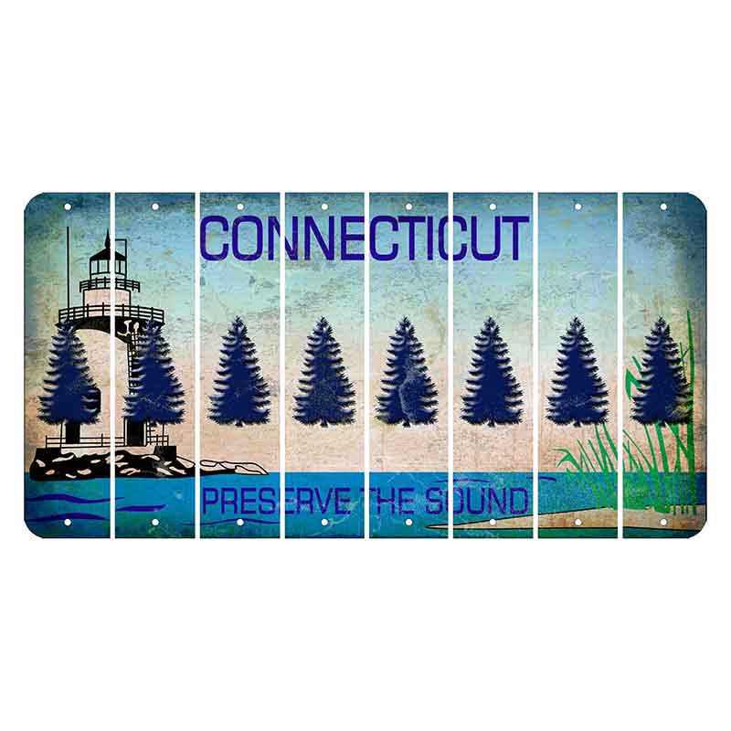 Connecticut Preserve the Sound Cut License Plate Strips (Set of 8) Pine Tree