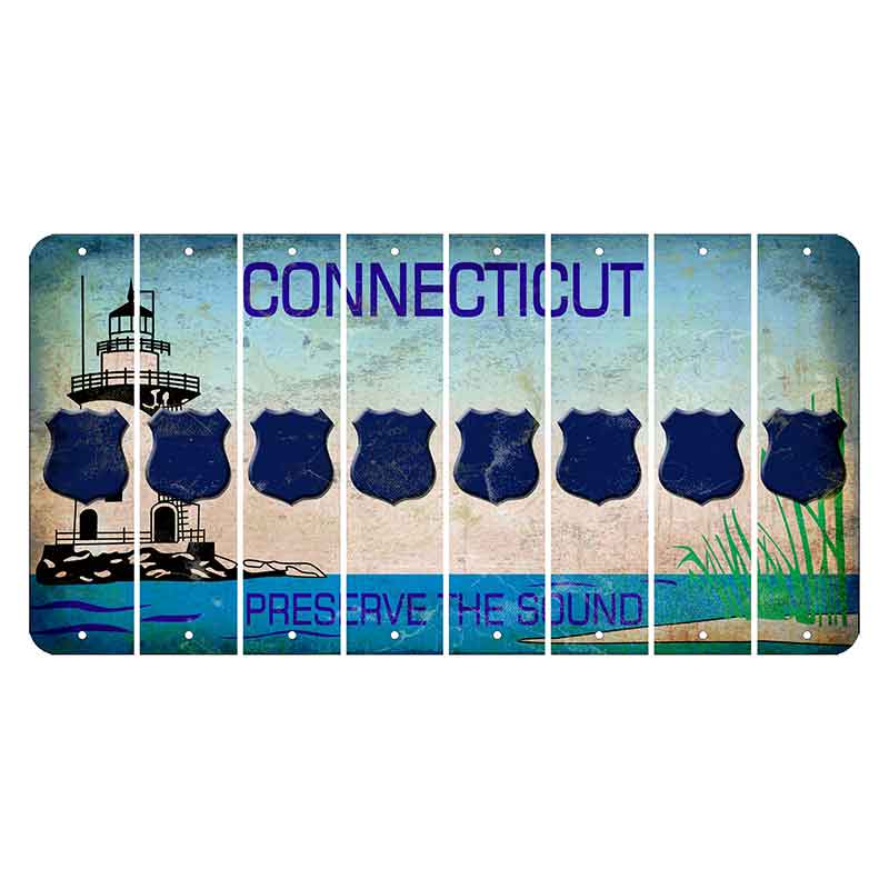 Connecticut Preserve the Sound Cut License Plate Strips (Set of 8) Police Badge