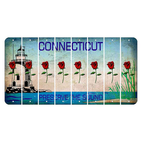 Connecticut Preserve the Sound Cut License Plate Strips (Set of 8) Red Rose