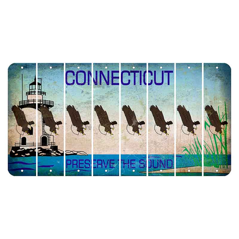 Connecticut Preserve the Sound Cut License Plate Strips (Set of 8) Bald Eagle