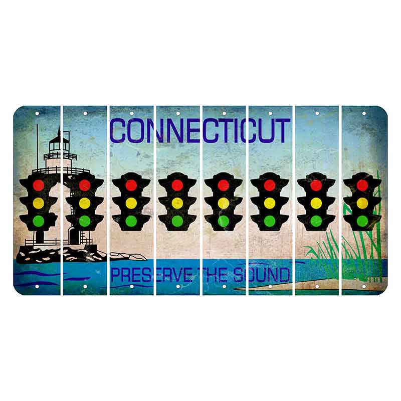 Connecticut Preserve the Sound Cut License Plate Strips (Set of 8) Traffic Light