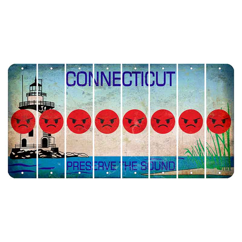 Connecticut Preserve the Sound Cut License Plate Strips (Set of 8) Emoji - Angry