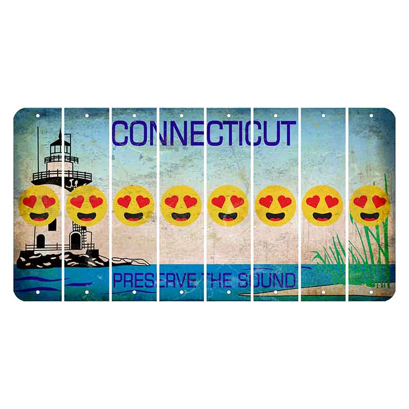Connecticut Preserve the Sound Cut License Plate Strips (Set of 8) Emoji - Heart Eyes