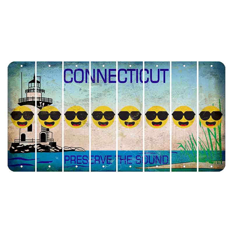 Connecticut Preserve the Sound Cut License Plate Strips (Set of 8) Emoji - Shades