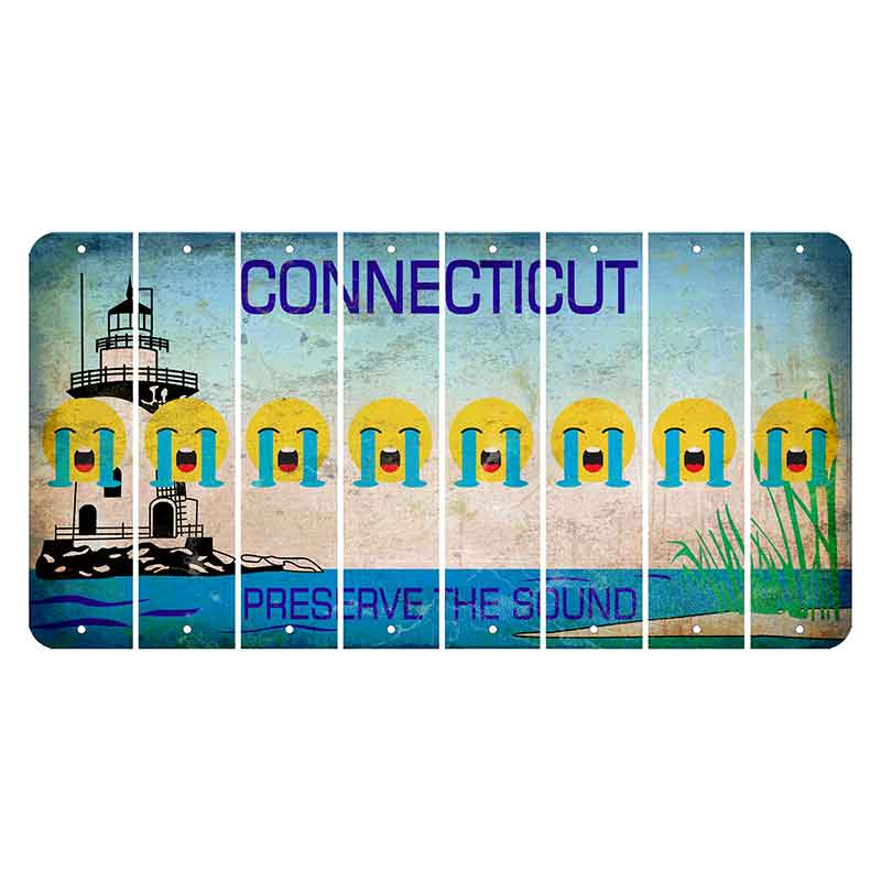 Connecticut Preserve the Sound Cut License Plate Strips (Set of 8) Emoji - Crying