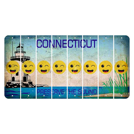 Connecticut Preserve the Sound Cut License Plate Strips (Set of 8) Emoji - Winking