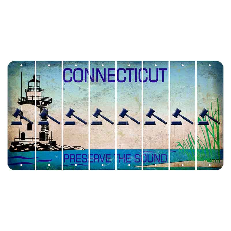 Connecticut Preserve the Sound Cut License Plate Strips (Set of 8) Gavel