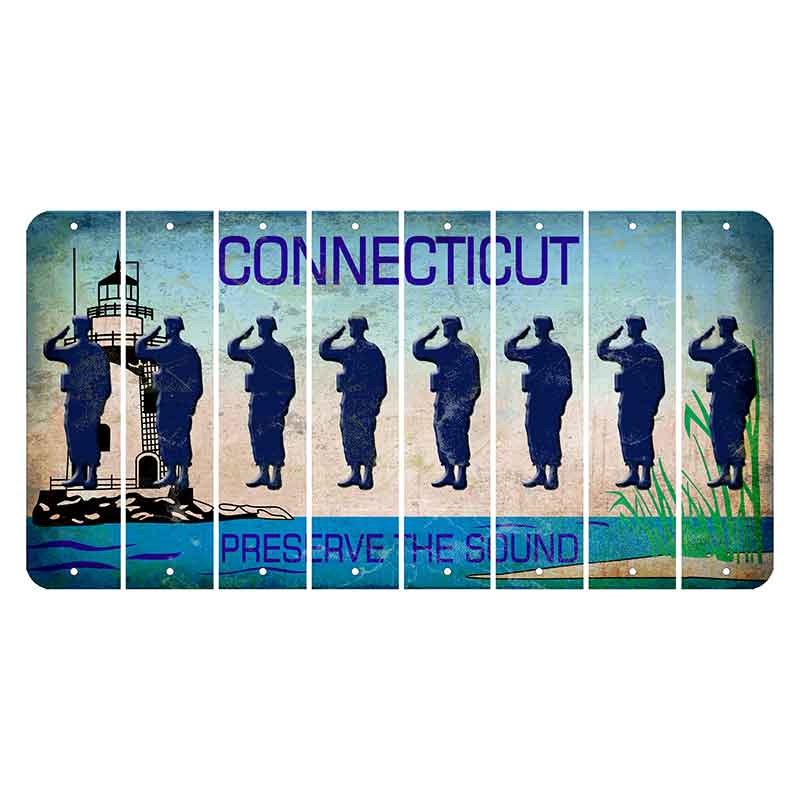 Connecticut Preserve the Sound Cut License Plate Strips (Set of 8) Soldier - Saluting