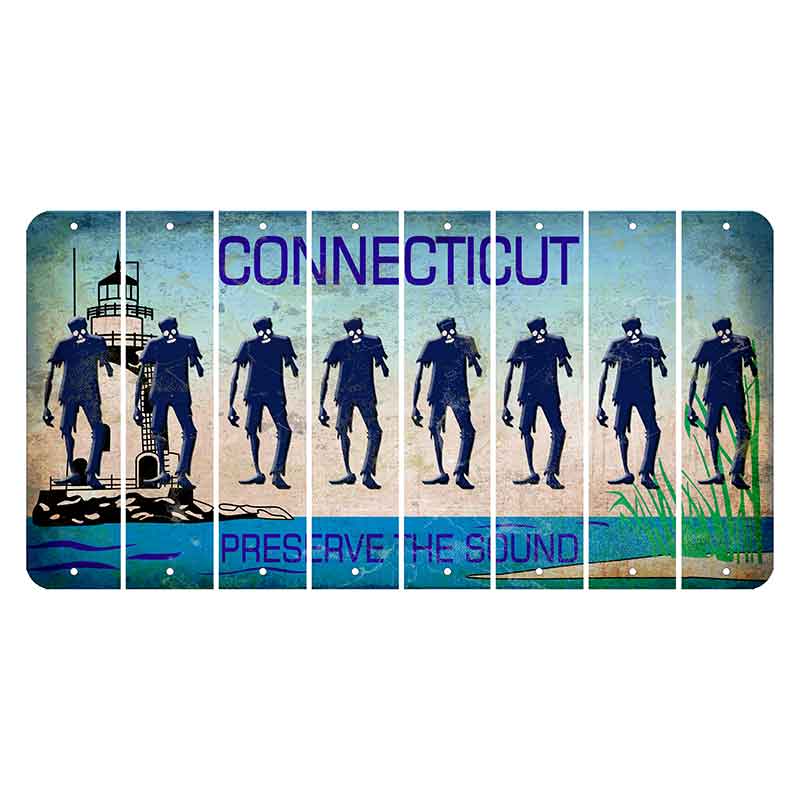 Connecticut Preserve the Sound Cut License Plate Strips (Set of 8) Zombie