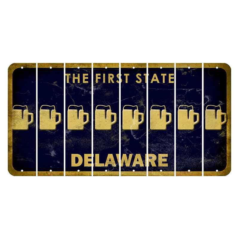 Delaware The First State Cut License Plate Strips (Set of 8) Beer Mug