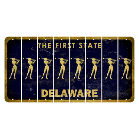 Delaware The First State Cut License Plate Strips (Set of 8) Female Golfer