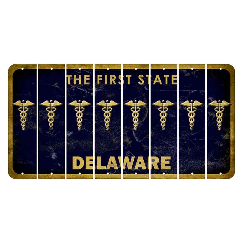 Delaware The First State Cut License Plate Strips (Set of 8) Caduceus