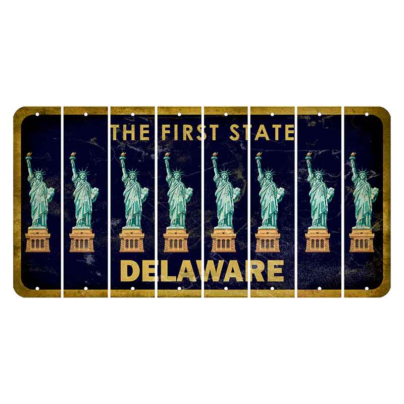 Delaware The First State Cut License Plate Strips (Set of 8) State Silhouette