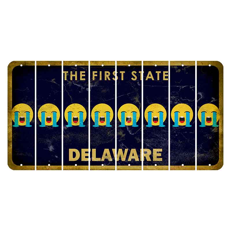 Delaware The First State Cut License Plate Strips (Set of 8) Emoji - Crying