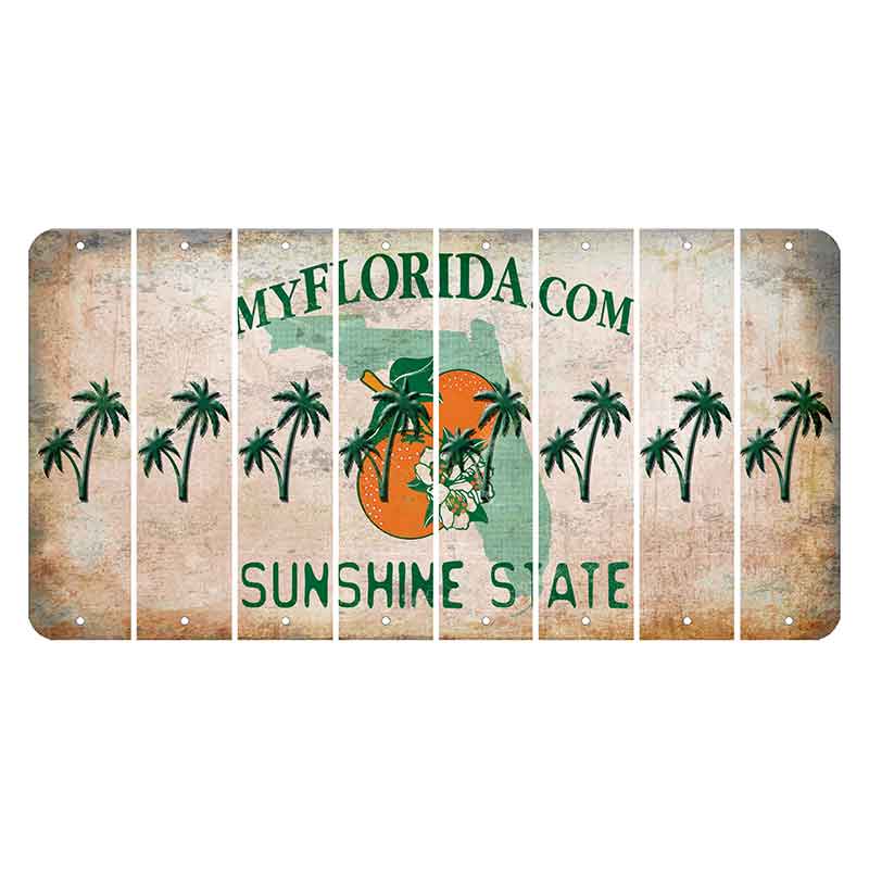 Florida Orange Blossom Cut License Plate Strips (Set of 8) Palm Trees