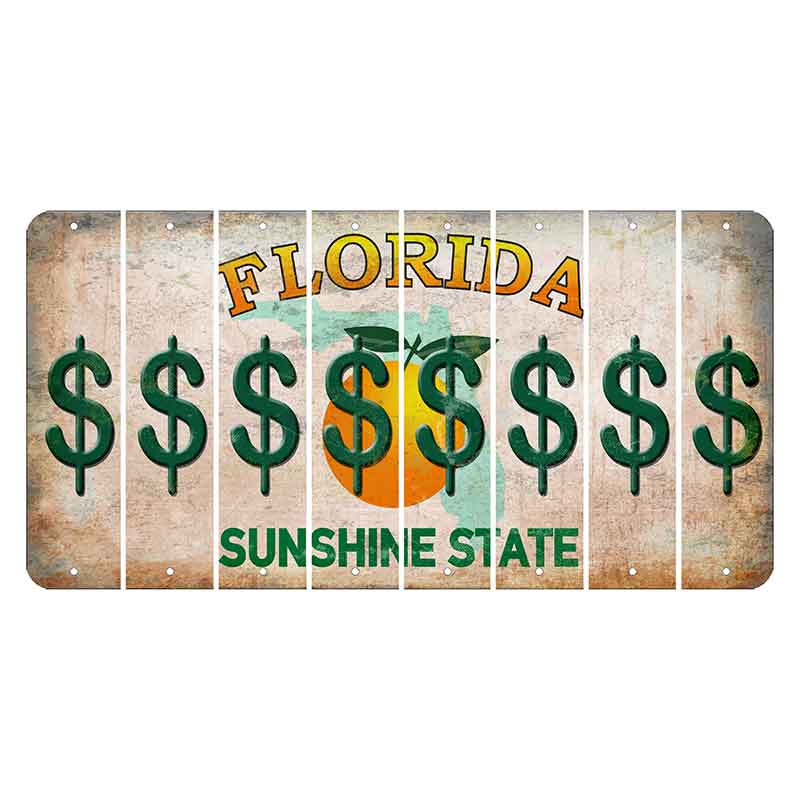 Florida Citrus Orange Cut License Plate Strips (Set of 8) Dollar Sign
