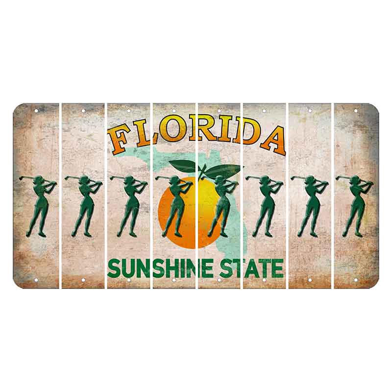 Florida Citrus Orange Cut License Plate Strips (Set of 8) Female Golfer
