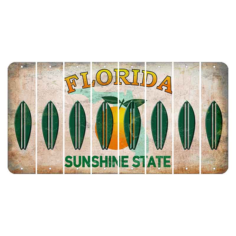 Florida Citrus Orange Cut License Plate Strips (Set of 8) Surfboard