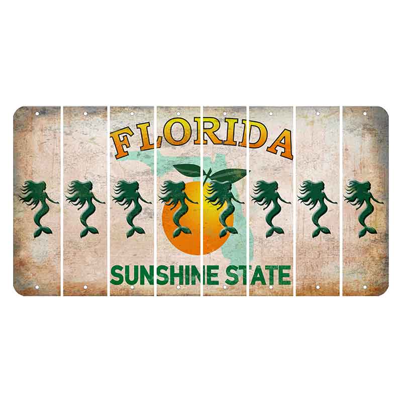 Florida Citrus Orange Cut License Plate Strips (Set of 8) Mermaid