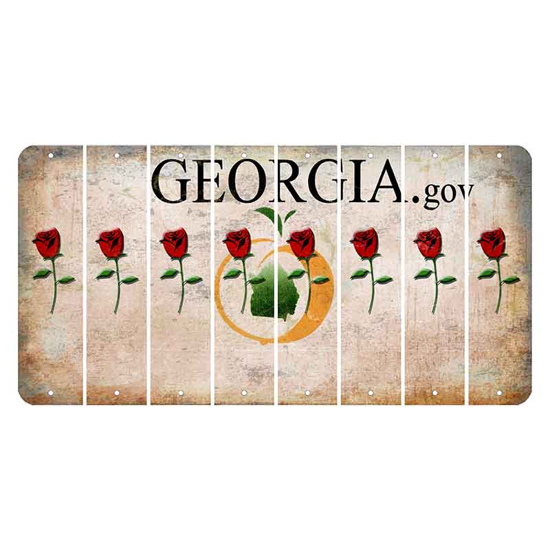 Georgia.gov Cut License Plate Strips (Set of 8) Red Rose