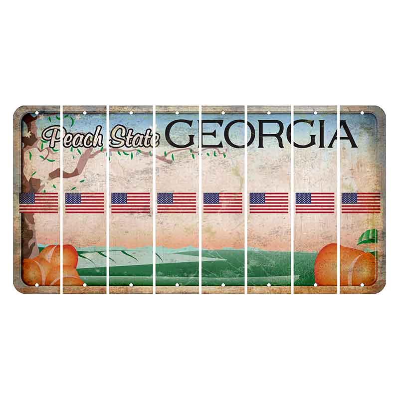 Georgia Peach State Cut License Plate Strips (Set of 8) American Flag