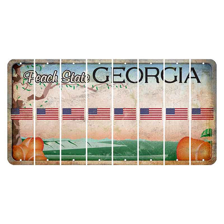 Georgia Peach State Cut License Plate Strips (Set of 8) American Flag