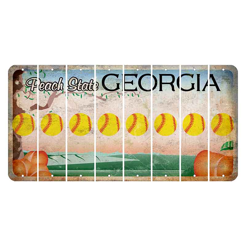 Georgia Peach State Cut License Plate Strips (Set of 8) Softball