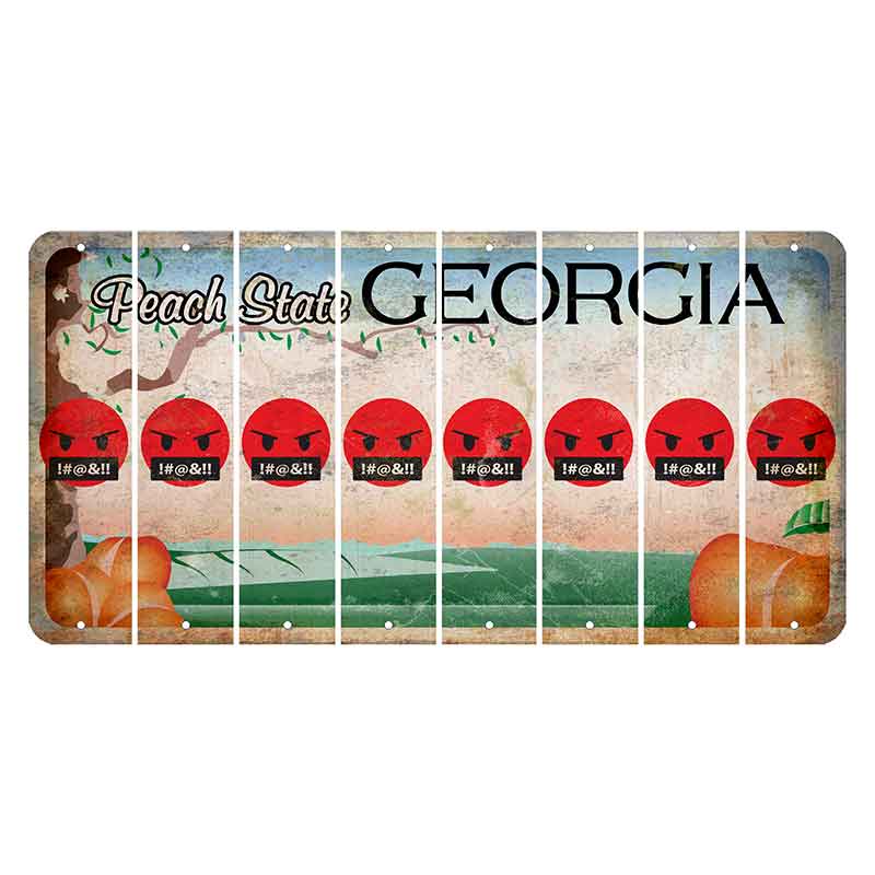 Georgia Peach State Cut License Plate Strips (Set of 8) Emoji - Pissed