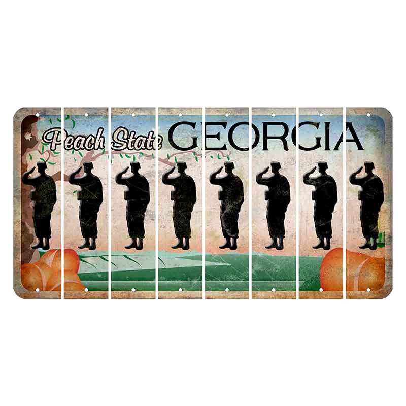 Georgia Peach State Cut License Plate Strips (Set of 8) Soldier - Saluting