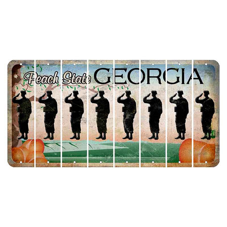 Georgia Peach State Cut License Plate Strips (Set of 8) Soldier - Saluting