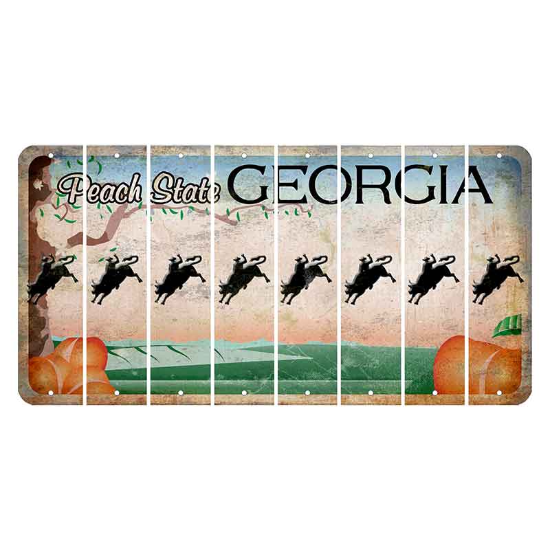 Georgia Peach State Cut License Plate Strips (Set of 8) Bull Rider