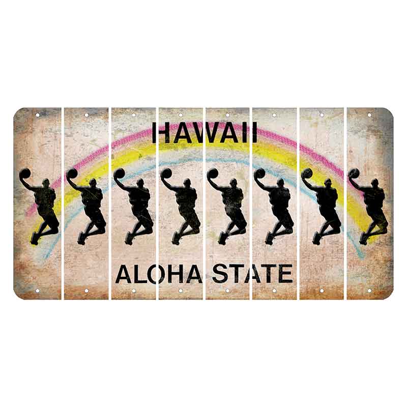 Hawaii Rainbow Cut License Plate Strips (Set of 8) Basketball Player