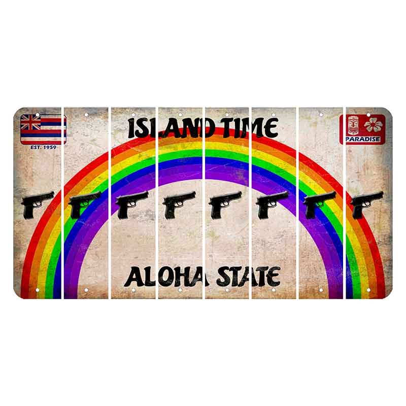 Hawaii Rainbow Island Time Cut License Plate Strips (Set of 8) Handgun