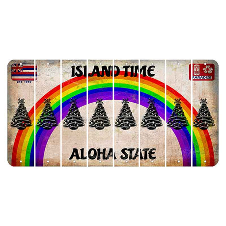 Hawaii Rainbow Island Time Cut License Plate Strips (Set of 8) Christmas Tree