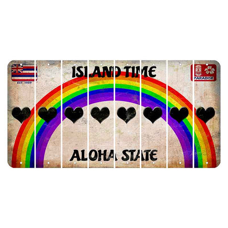 Hawaii Rainbow Island Time Cut License Plate Strips (Set of 8) Heart