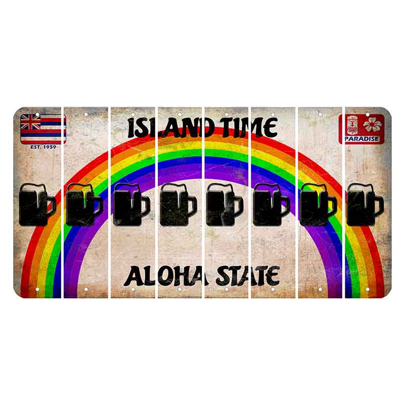Hawaii Rainbow Island Time Cut License Plate Strips (Set of 8) Beer Mug