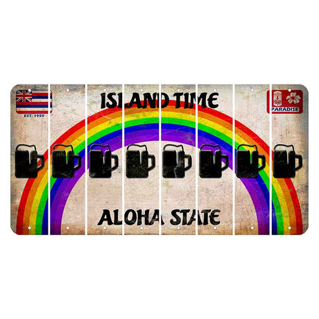 Hawaii Rainbow Island Time Cut License Plate Strips (Set of 8) Beer Mug