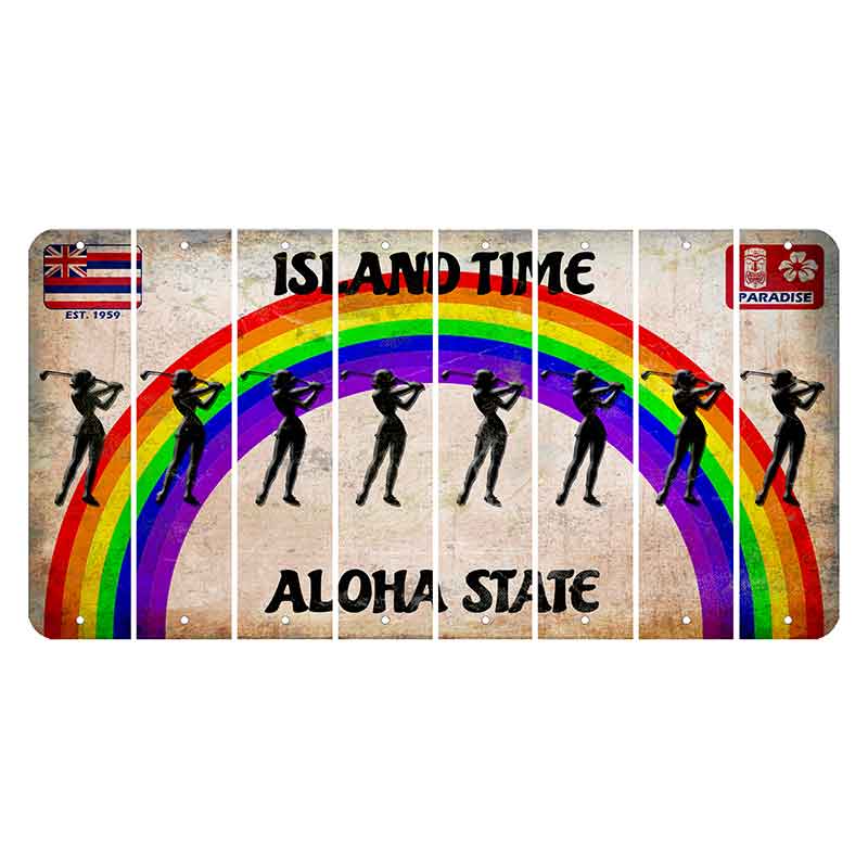 Hawaii Rainbow Island Time Cut License Plate Strips (Set of 8) Female Golfer