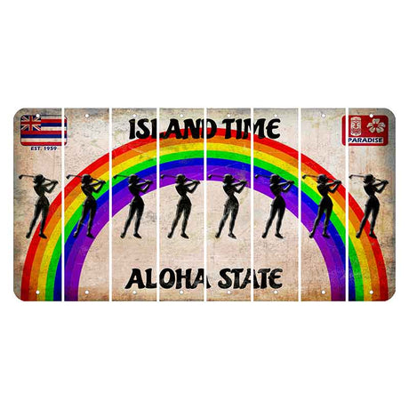 Hawaii Rainbow Island Time Cut License Plate Strips (Set of 8) Female Golfer