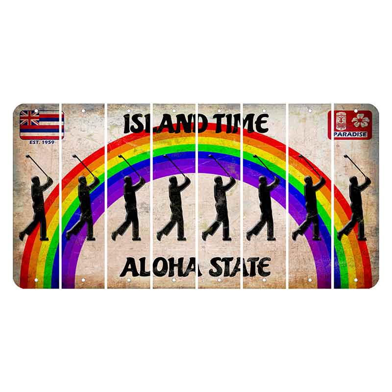 Hawaii Rainbow Island Time Cut License Plate Strips (Set of 8) Male Golfer