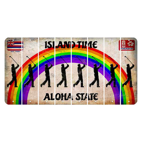 Hawaii Rainbow Island Time Cut License Plate Strips (Set of 8) Male Golfer