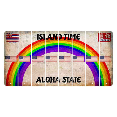 Hawaii Rainbow Island Time Cut License Plate Strips (Set of 8) American Flag