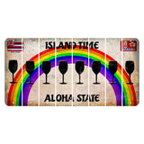 Hawaii Rainbow Island Time Cut License Plate Strips (Set of 8) Wine Glass