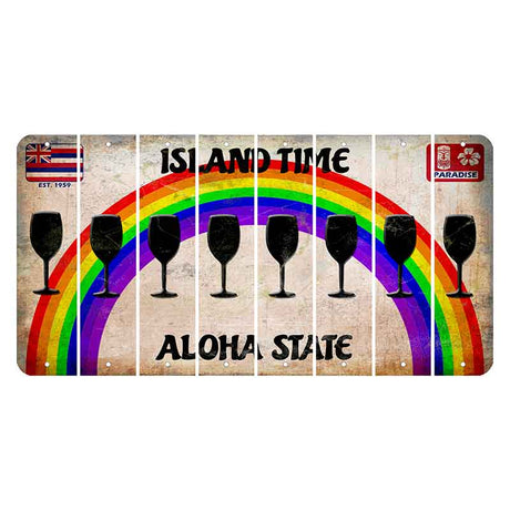 Hawaii Rainbow Island Time Cut License Plate Strips (Set of 8) Wine Glass
