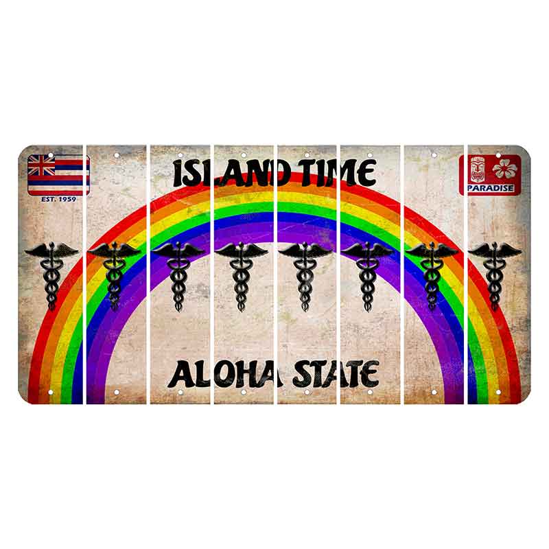 Hawaii Rainbow Island Time Cut License Plate Strips (Set of 8) Caduceus