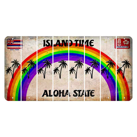 Hawaii Rainbow Island Time Cut License Plate Strips (Set of 8) Palm Trees