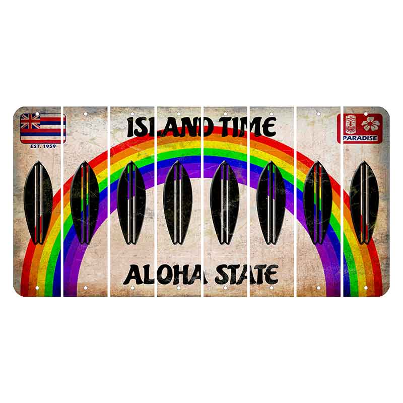 Hawaii Rainbow Island Time Cut License Plate Strips (Set of 8) Surfboard