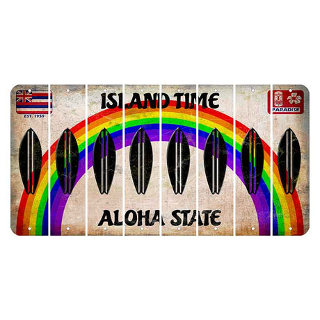 Hawaii Rainbow Island Time Cut License Plate Strips (Set of 8) Surfboard